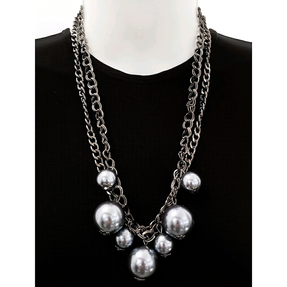 NEW Sophia Gunmetal Bubble Pearls Chunky Bead Statement Necklace